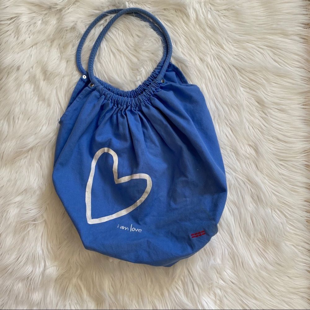 Peace Love World blue/ purple print canvas tote - Picture 5 of 12